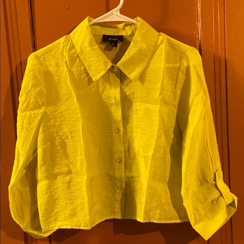 Bwear Yellow Boxy Crop Button Down Shirt